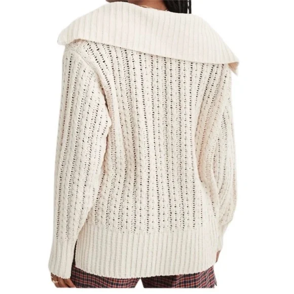 Aerie Cable Car Quarter Zip Oversized Chenille Sweater Cream Size M - Picture 6 of 14